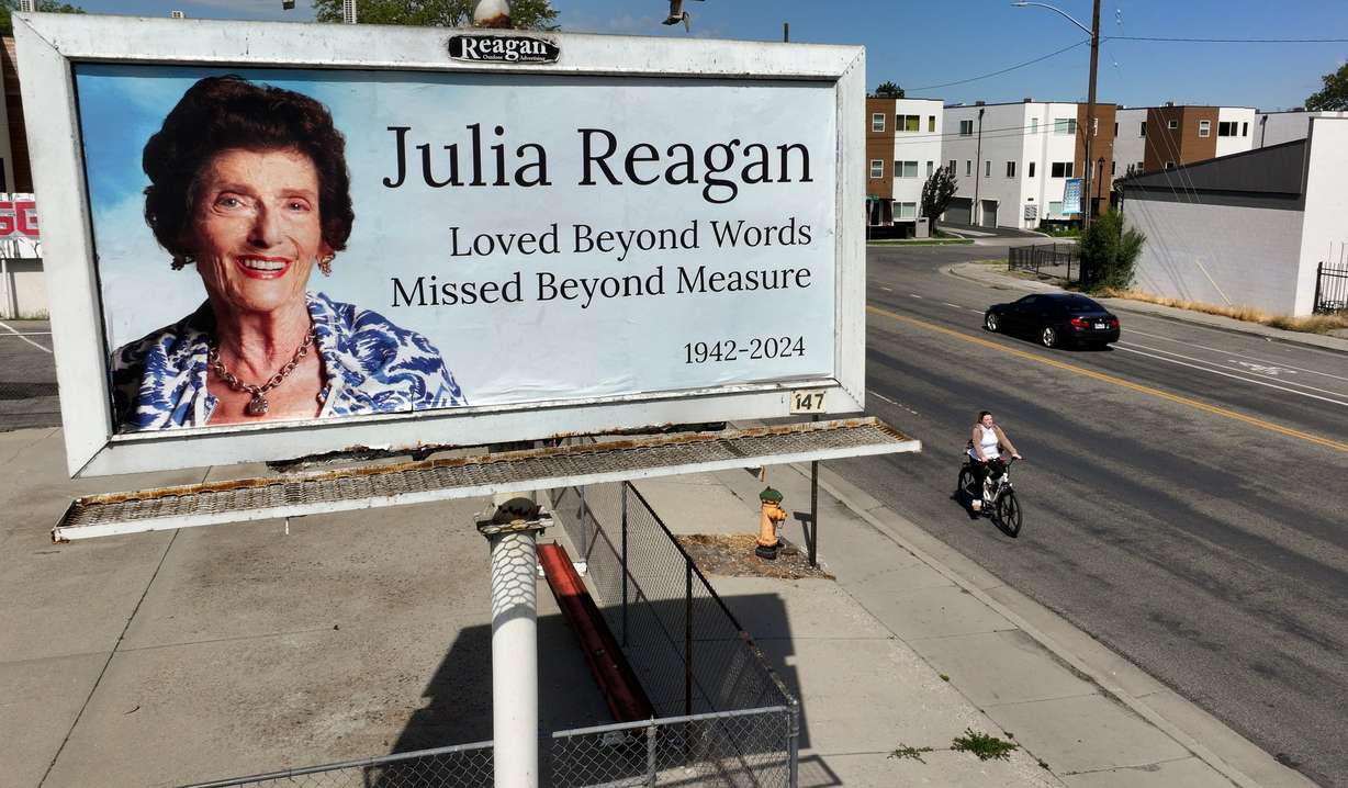 A billboard in memory of Julia Reagan is pictured in Salt Lake City on May 20.