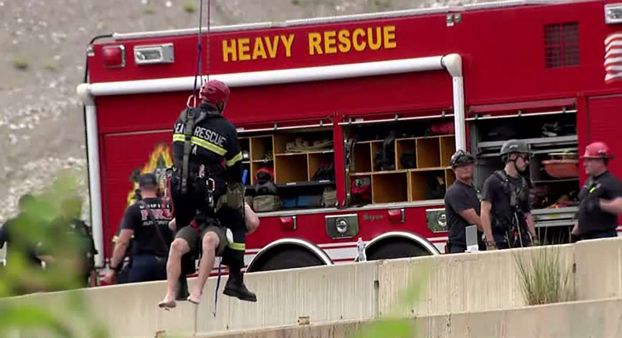 Crews rescue a man who was swept about 50 feet downriver after trying a cold plunge in Big Cottonwood Creek on Sunday. First responders warn everyone to stay out of the water.