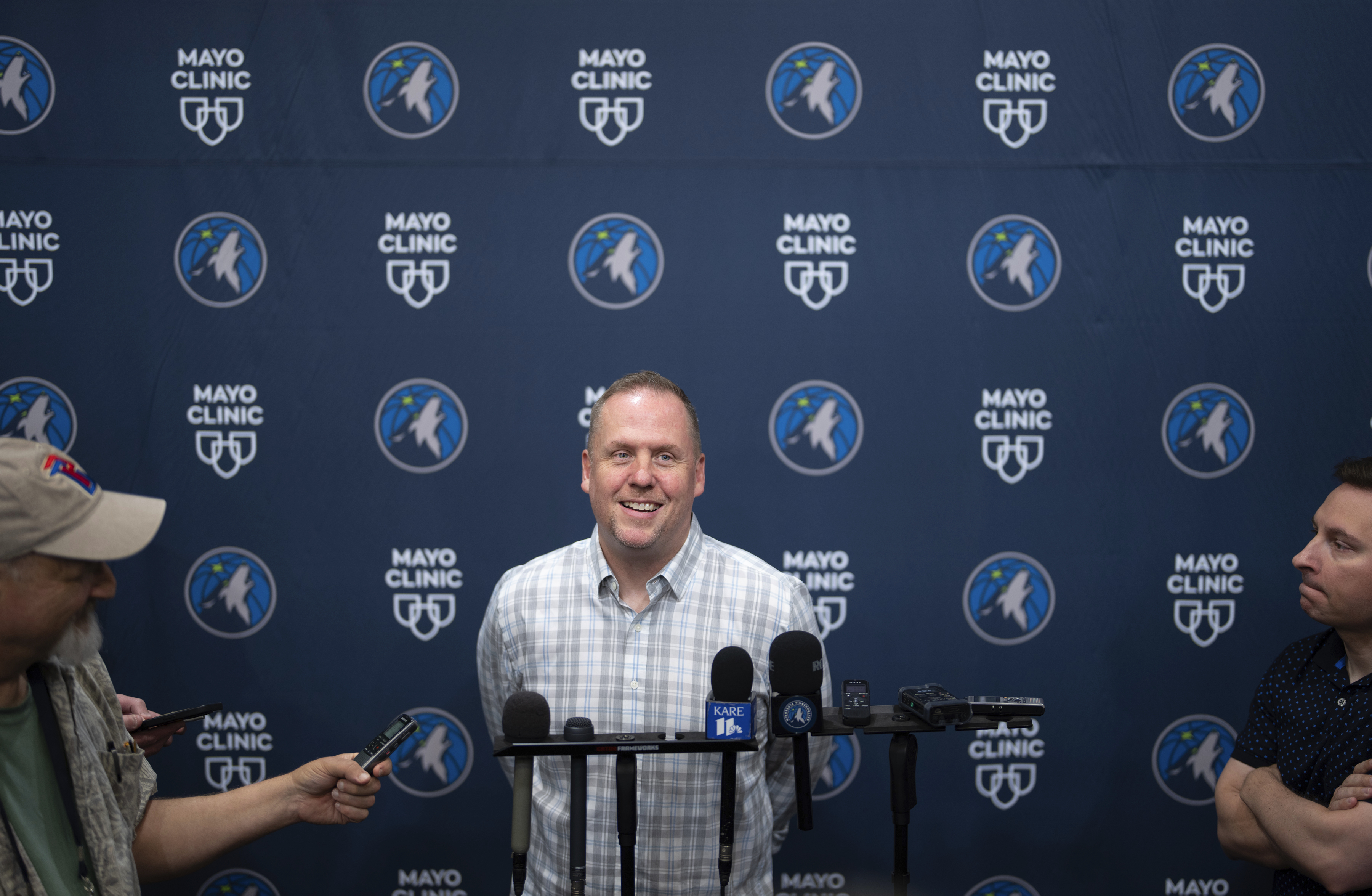 Timberwolves President of Basketball Operations Tim Connelly speaks at an end-of-season NBA basketball news conference Monday, June 2, 2025 at the team's facility in Minneapolis. 
