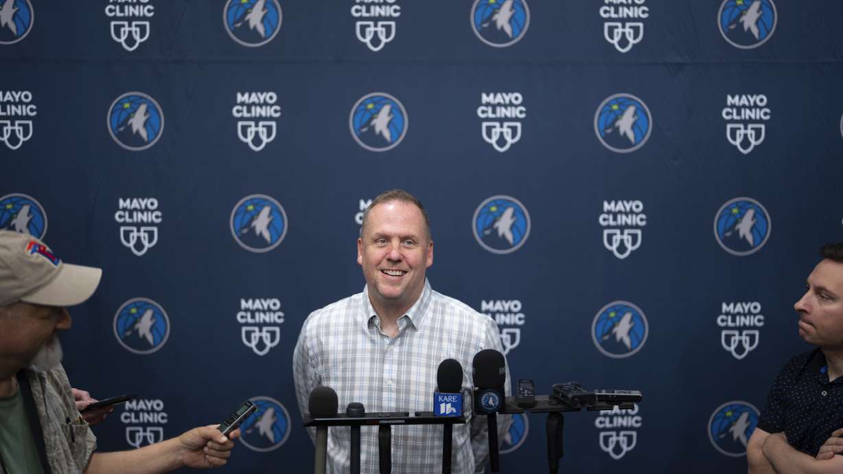 Timberwolves President of Basketball Operations Tim Connelly speaks at an end-of-season NBA basketball news conference Monday, June 2, 2025 at the team's facility in Minneapolis.