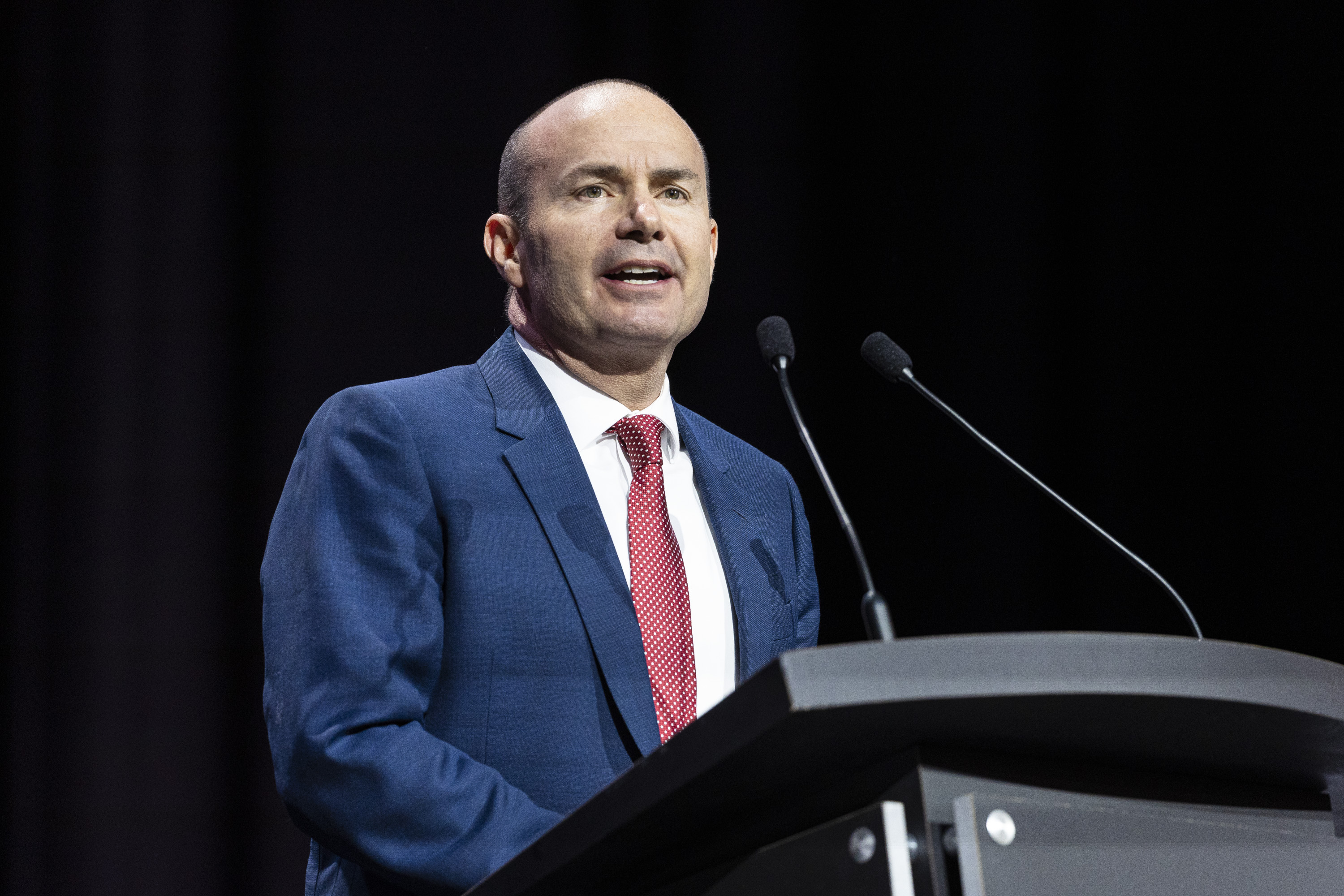 Sen. Mike Lee, R-Utah, speaks in Orem May 17. Lee's proposal to sell between 2 million and 3 million acres of public lands hit a roadblock Monday night when the Senate parliamentarian ruled it cannot be included in the GOP tax bill in its current form.