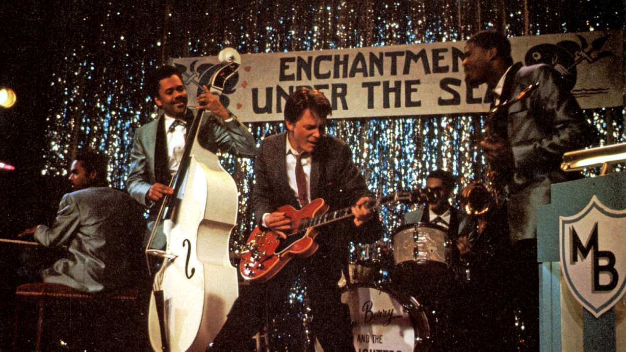 A Gibson guitar is seen in an image from "Back to the Future." Michael J. Fox has made appeal for the return of the lost guitar.