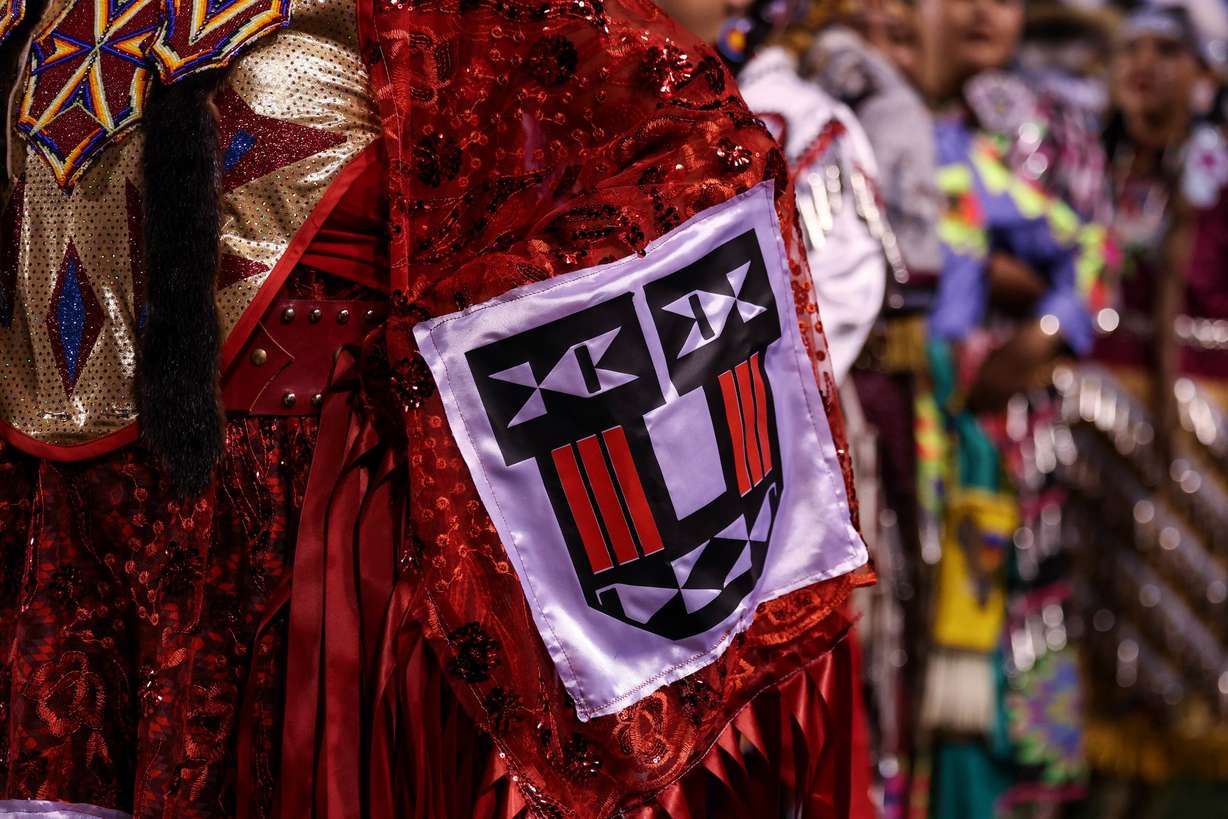 Members of the Ute Indian Tribe at the annual Ute Proud game at Rice-Eccles Stadium in Salt Lake City on Oct. 19, 2024. An agreement between the tribe and the University of Utah has been key to the school retaining its nickname.