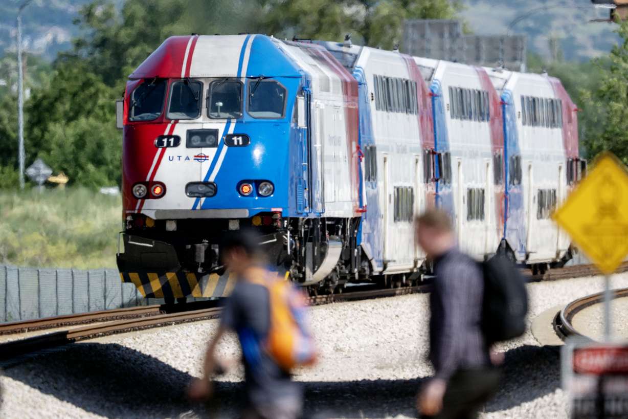 A FrontRunner train approaches the Layton Station on Tuesday. Layton officials have approved a development plan for the area around the station.