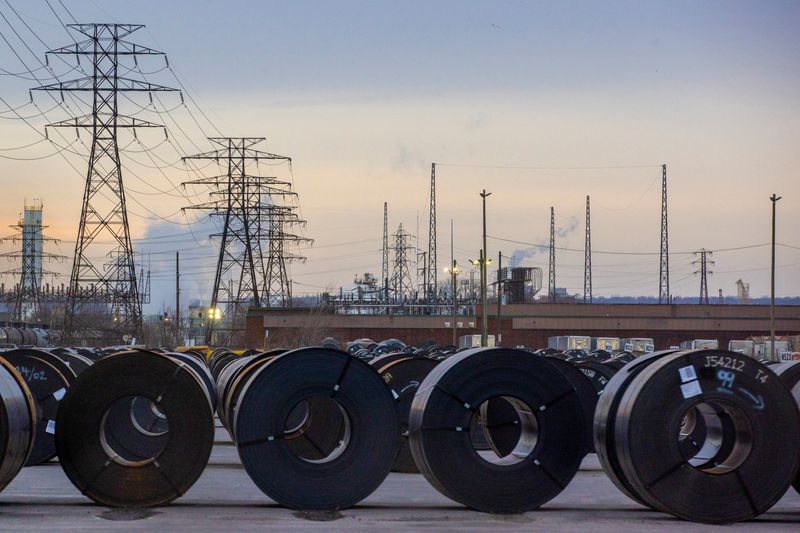 Coils of rolled steel at an industrial yard in Hamilton, Ontario, Canada, Jan. 27. Canadian Prime Minister Mark Carney said the country was preparing reprisals against new U.S. metals tariffs Wednesday.
