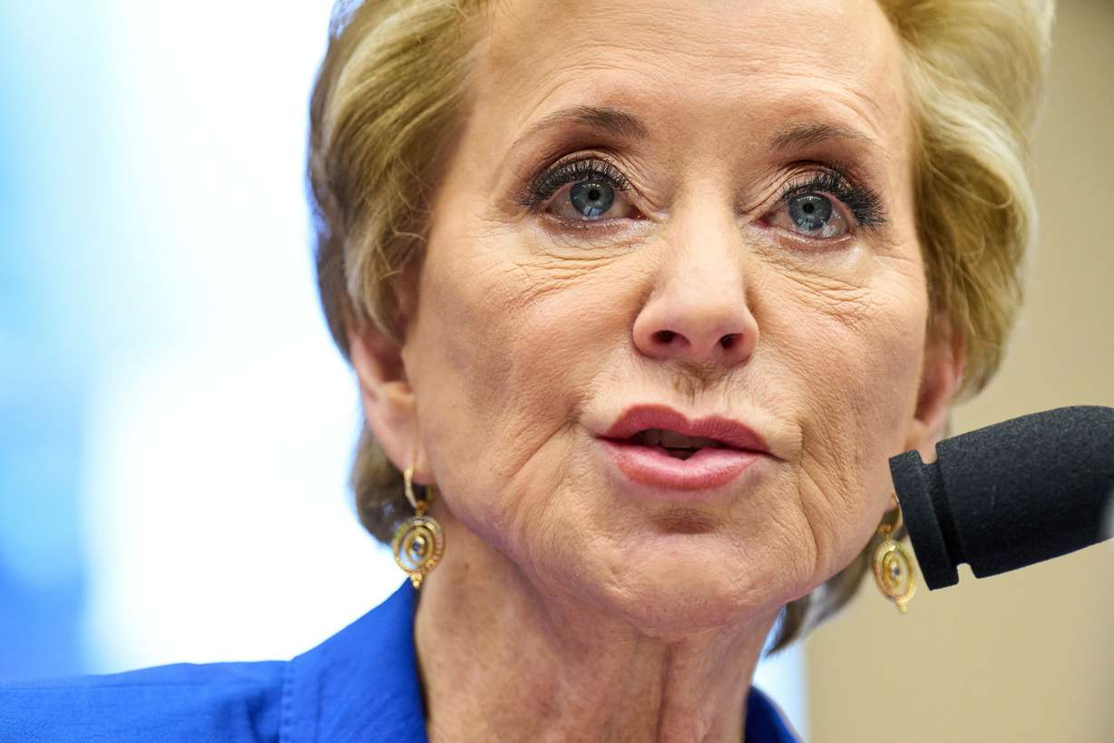 Secretary of Education Linda McMahon attends a House Committee hearing Wednesday in Washington. McMahon doubled down on Trump administration goals to reduce federal involvement and support school choice.