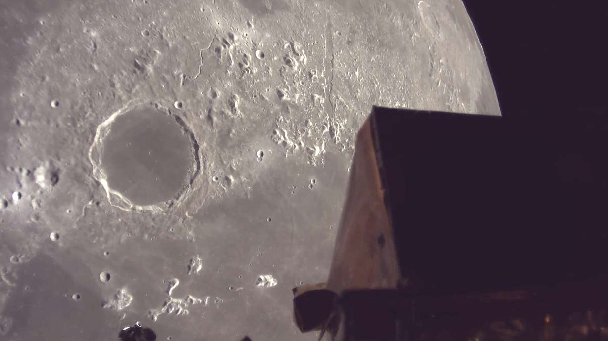 The Tokyo, Japan-based company ispace's lunar lander Resilience circling the moon Wednesday. The lander crashed into the moon Friday.