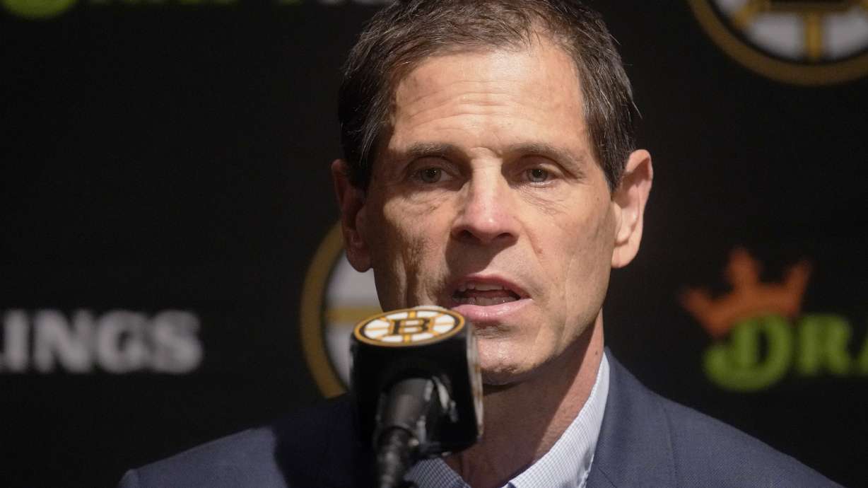 FILE - Boston Bruins general manager Don Sweeney answers a reporter's question, Monday, Sept. 30, 2024, in Boston.