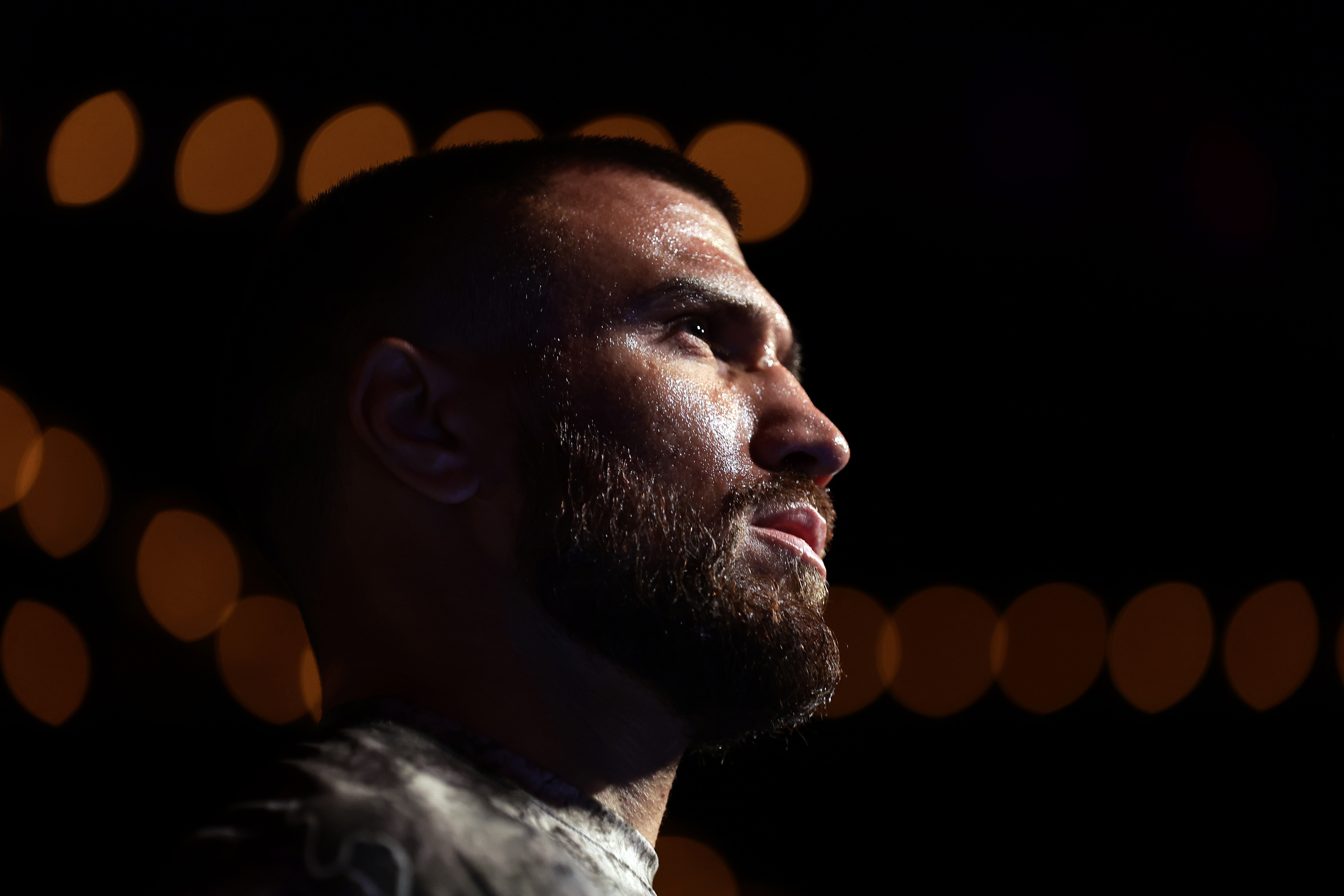 FILE - Vasiliy Lomachenko, of Ukraine, waits to fight Jamaine Ortiz during a lightweight boxing match, Oct. 29, 2022, in New York. 