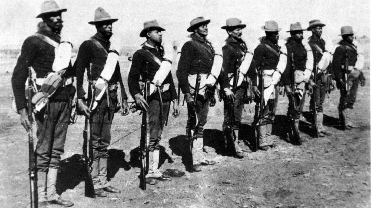 A contingent of Black soldiers who served in Utah in the post-Civil War period at Fort Douglas in Salt Lake City in an undated photo. Utah researches have been delving into the history of Utah's 'buffalo soldiers' and have created a heritage trail.