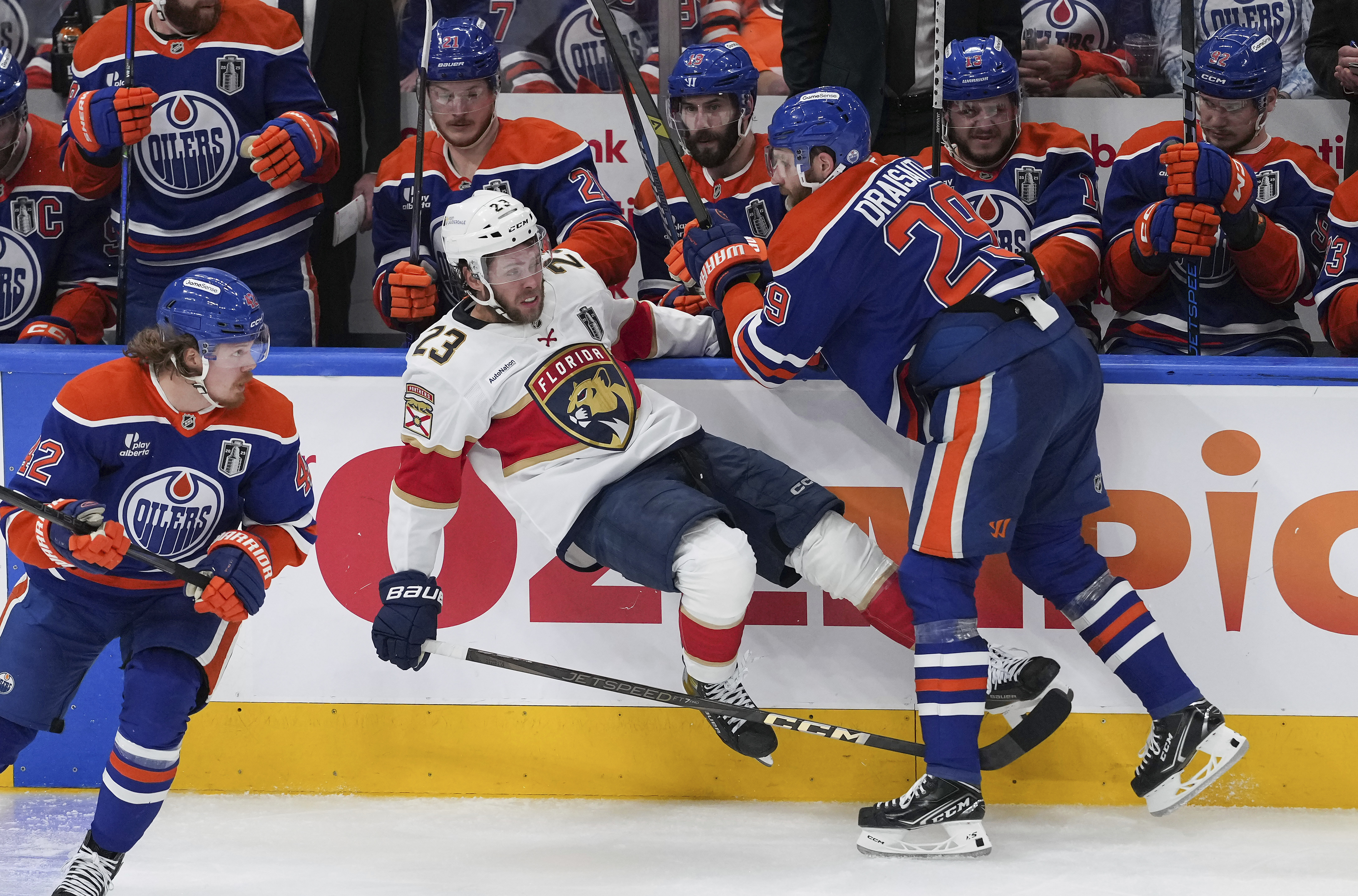 Oilers are playing the hits early in the Stanley Cup Final, matching the Panthers' physicality
