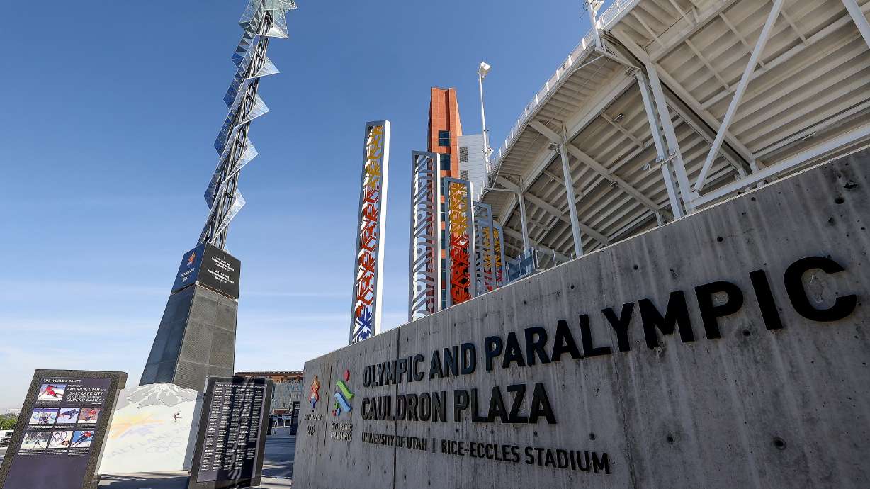 Olympic and Paralympic Cauldron Plaza is pictured at the University of Utah Rice-Eccles Stadium in Salt Lake City on Wednesday. Hosting the 2034 Winter Games in Utah is an opportunity to improve the support available to athletes around the world for their mental health.