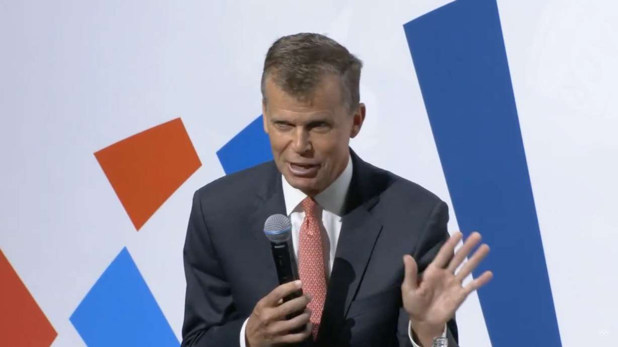 Huntsman Family Foundation CEO David Huntsman speaks about mental health during a panel discussion at the International Olympic Committee’s first-ever Olympism365 Summit in Switzerland on Thursday.