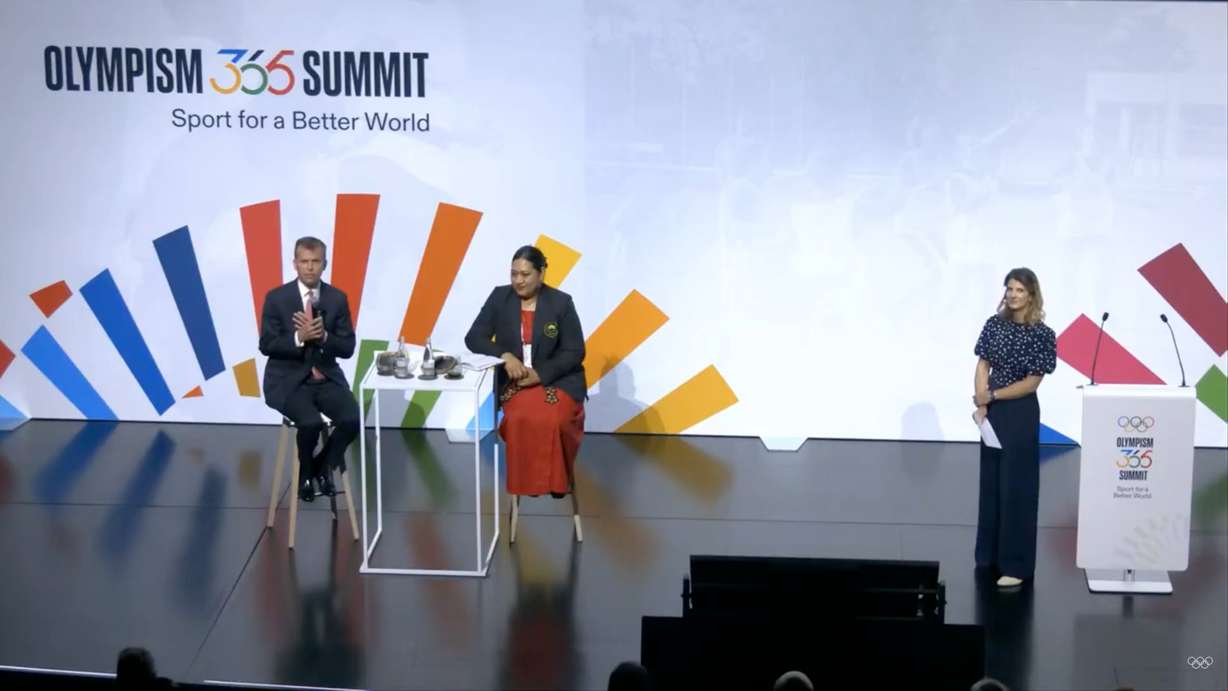 Huntsman Family Foundation CEO David Huntsman speaks about mental health during a panel discussion at the International Olympic Committee’s first-ever Olympism365 Summit in Switzerland on Thursday.