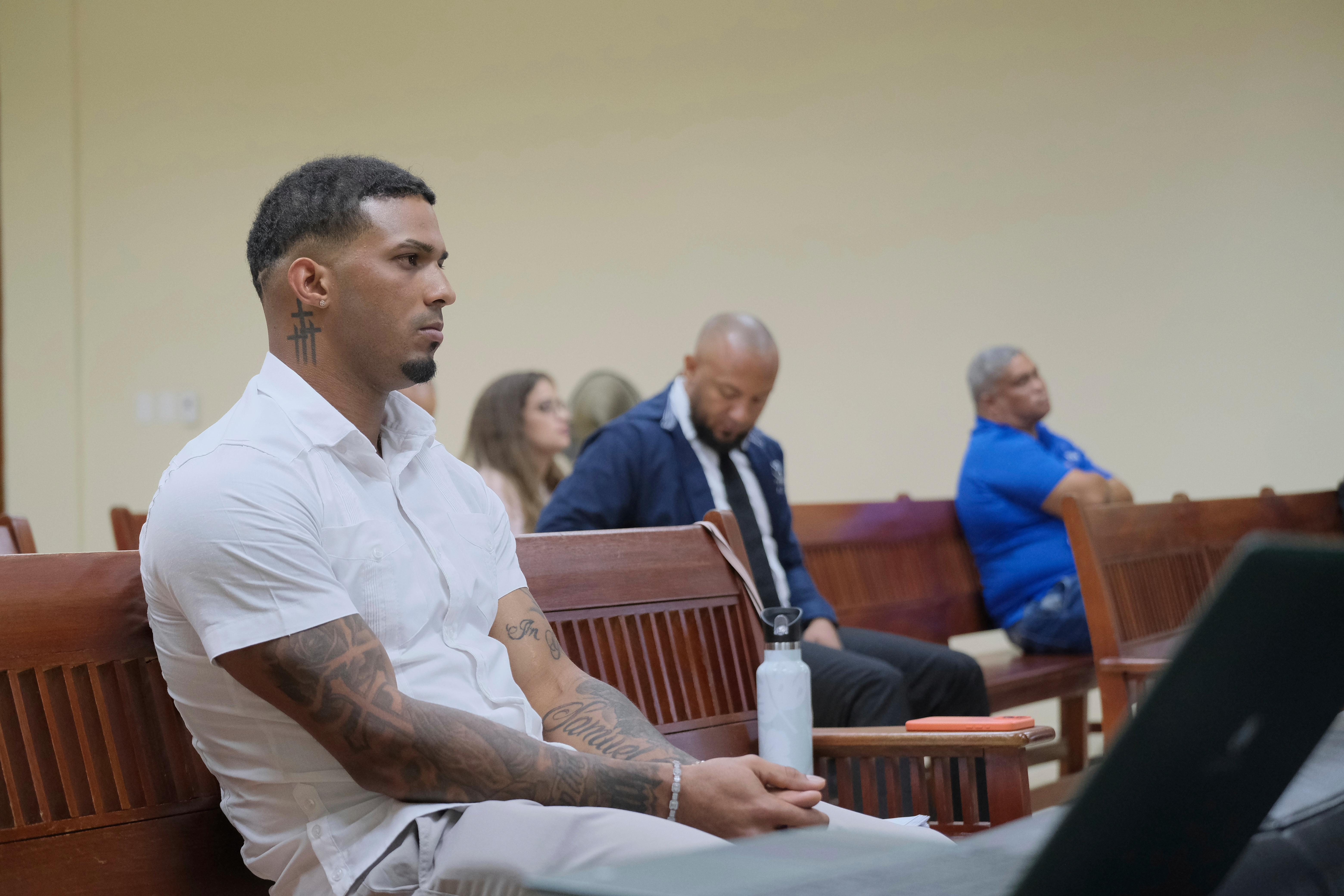 Tampa Bay Rays shortstop Wander Franco sits in court during his trial on charges of sexually abusing a minor, in Puerto Plata, Dominican Republic, Monday, June 2, 2025.