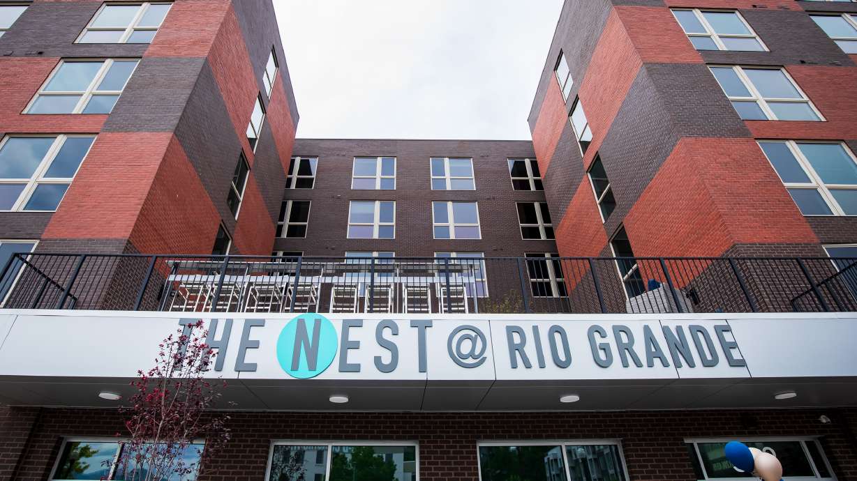 The exterior of The Nest at Rio Grande in Salt Lake City. An event celebrating the opening of The Nest, which offers 220 new affordable housing units, was held Thursday.