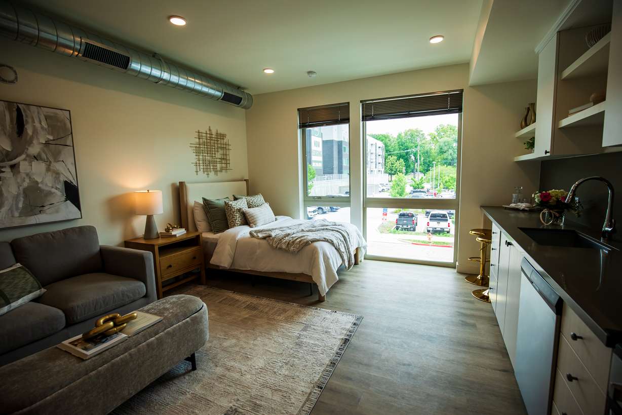A view of the inside of a studio apartment unit within The Nest at Rio Grande in Salt Lake City, Thursday. The complex offers 220 new affordable housing units.