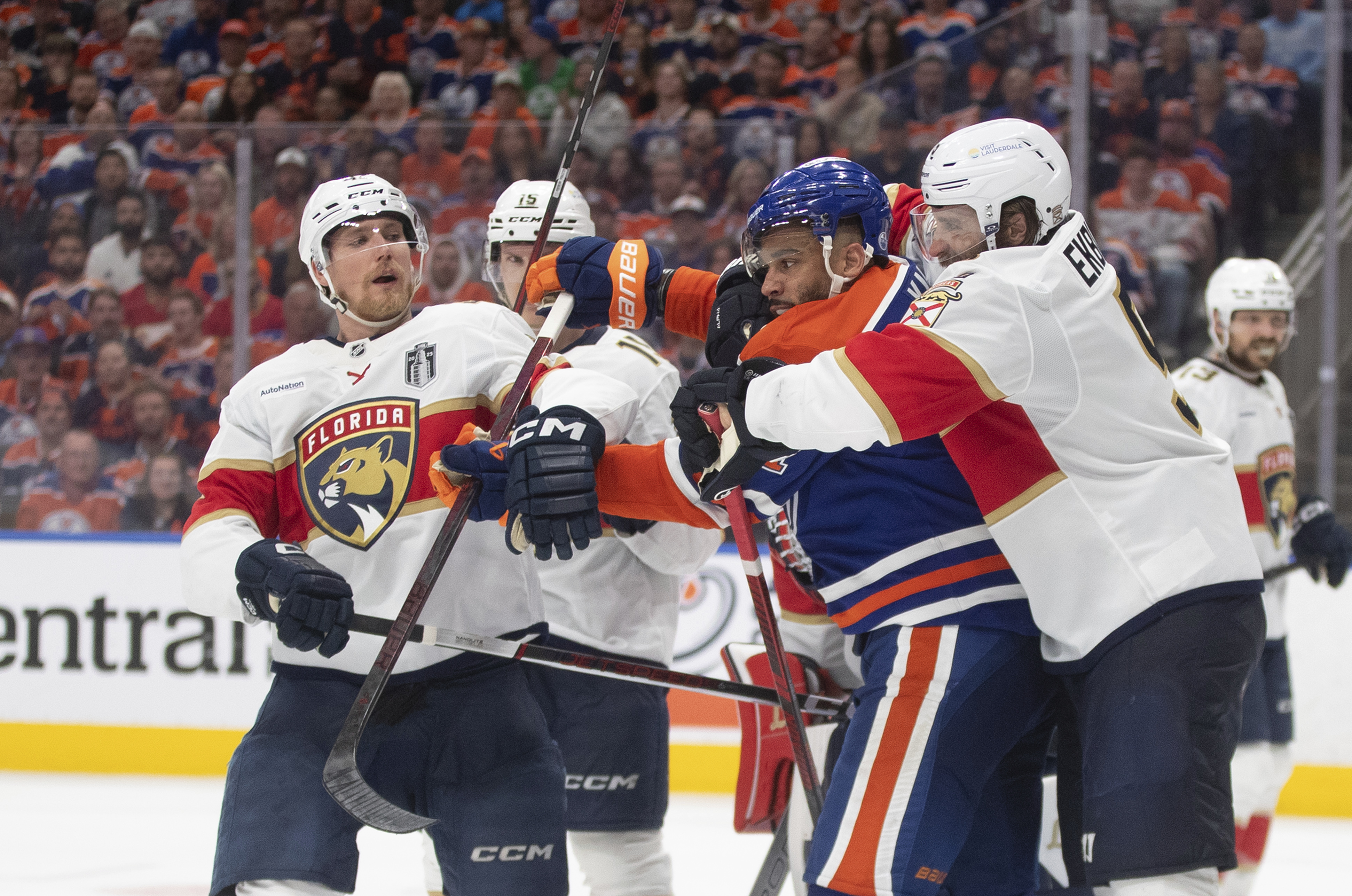 Marchand scores in 2nd OT, Panthers beat Oilers 5-4 in Game 2 to even the Stanley Cup Final