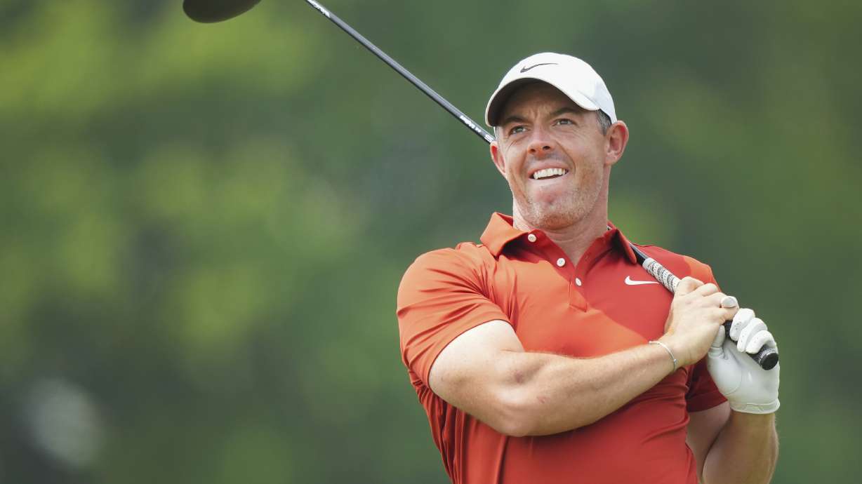 Rory McIlroy tees off on the fifth hole during the second round of the Canadian Open golf tournament in Caledon, Ontario, Friday, June 6, 2025.