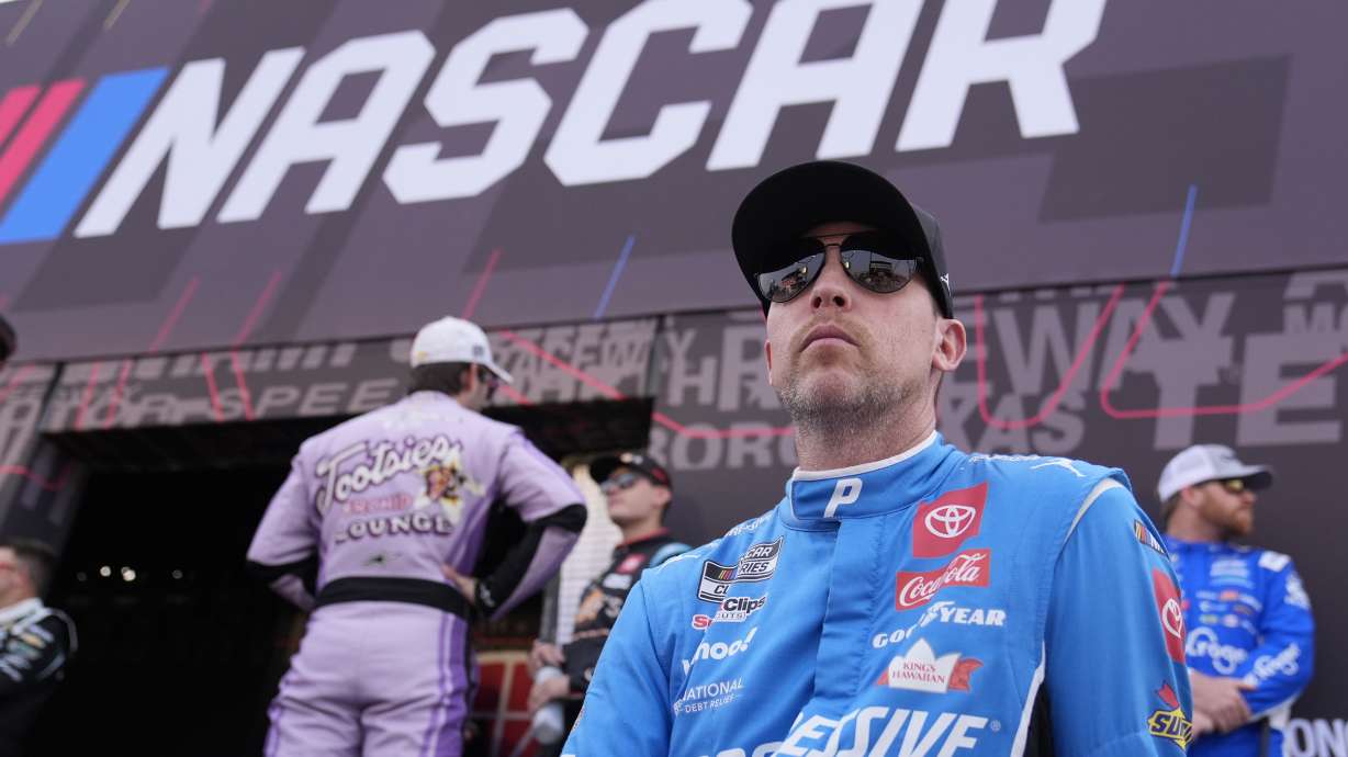 Denny Hamlin waits to be introduced before a NASCAR Cup Series auto race Sunday, June 1, 2025, in Lebanon, Tenn.