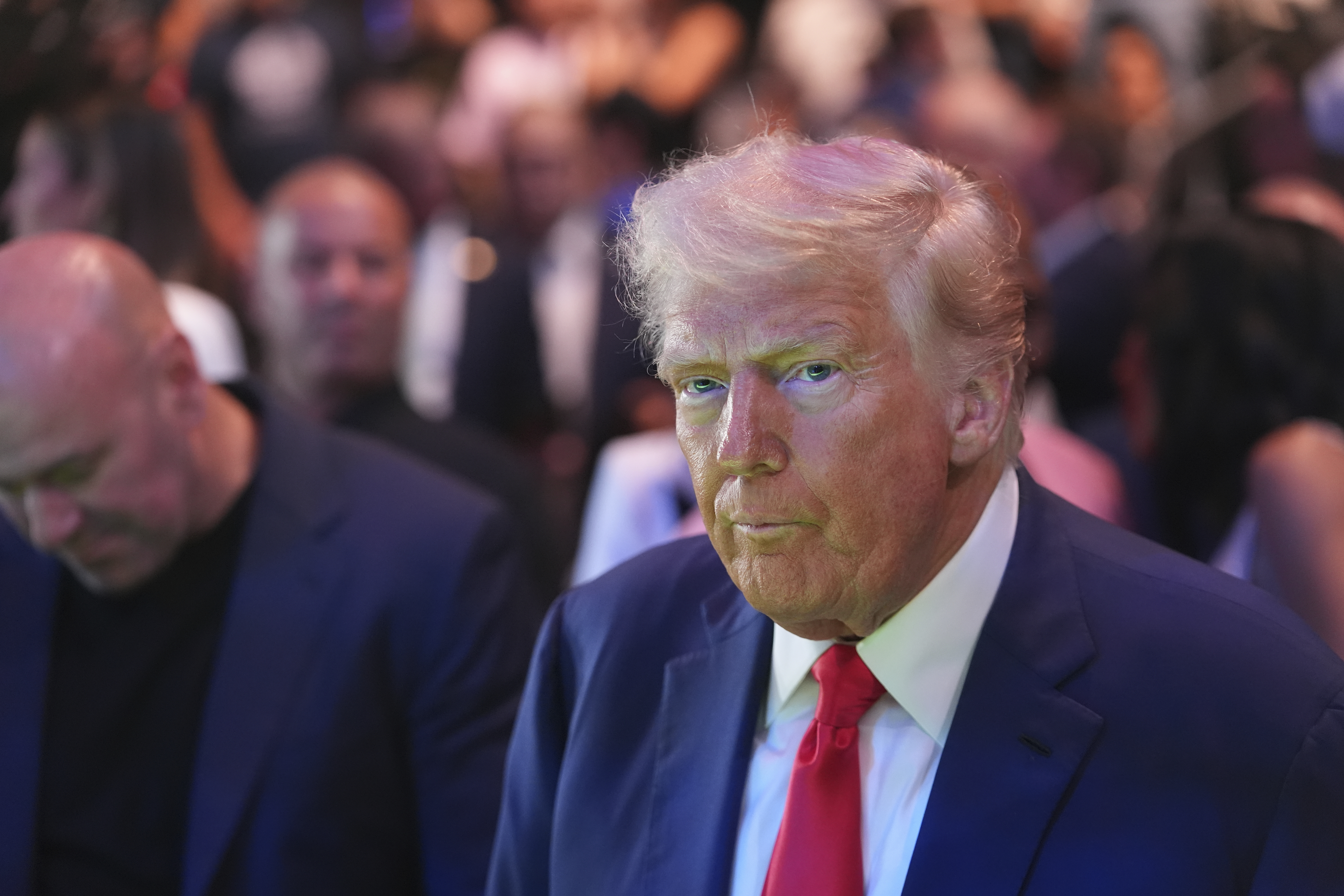 President Donald Trump attends the UFC-316 mixed martial arts event, at the Prudential Center, Saturday, June 7, 2025, in Newark, N.J., with UFC's Dana White, left. 