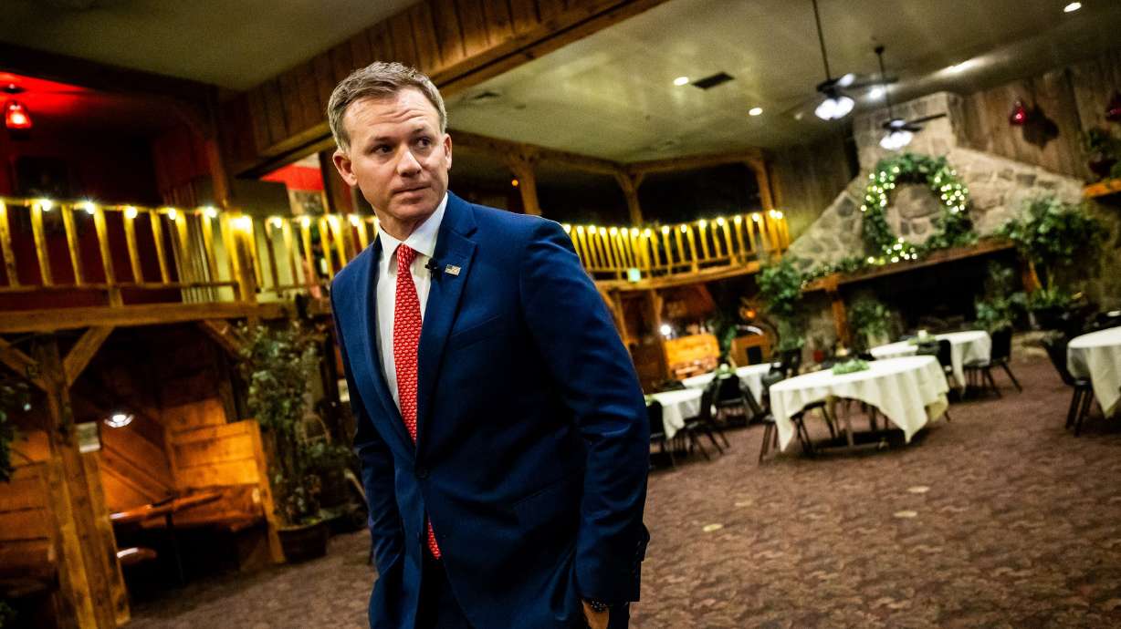 Congressman and DOGE co-chair Blake Moore prepares to speak to the press inside his GOP Luncheon at Timbermine Steakhouse in Ogden on March 22. Republican lawmakers still believe the original mission of DOGE can be carried out.
