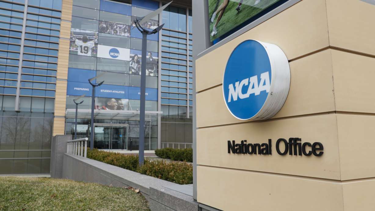 FILE - The NCAA headquarters in Indianapolis is seen on March 12, 2020.