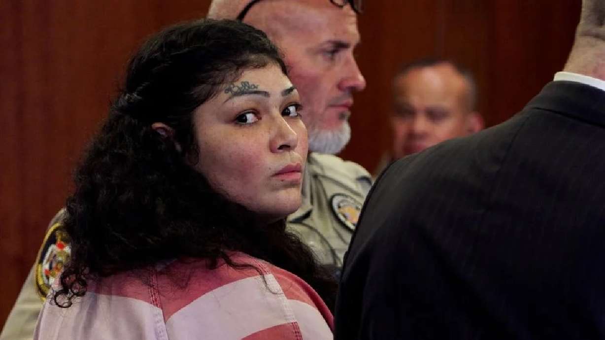 Jessica Lynn Archuleta, 27, is charged with three third-degree felony counts of aggravated child abuse and one count of tampering with a witness, looks back in the gallery during a review hearing held at 5th District Court in St. George, June 6.
