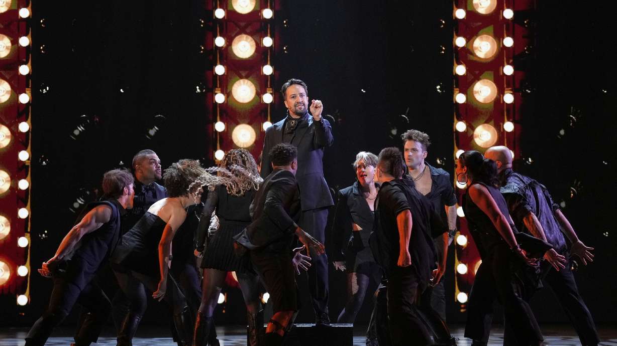 Lin-Manuel Miranda, center, performs a medley from "Hamilton" during the 78th Tony Awards, on June 8 at Radio City Music Hall in New York.