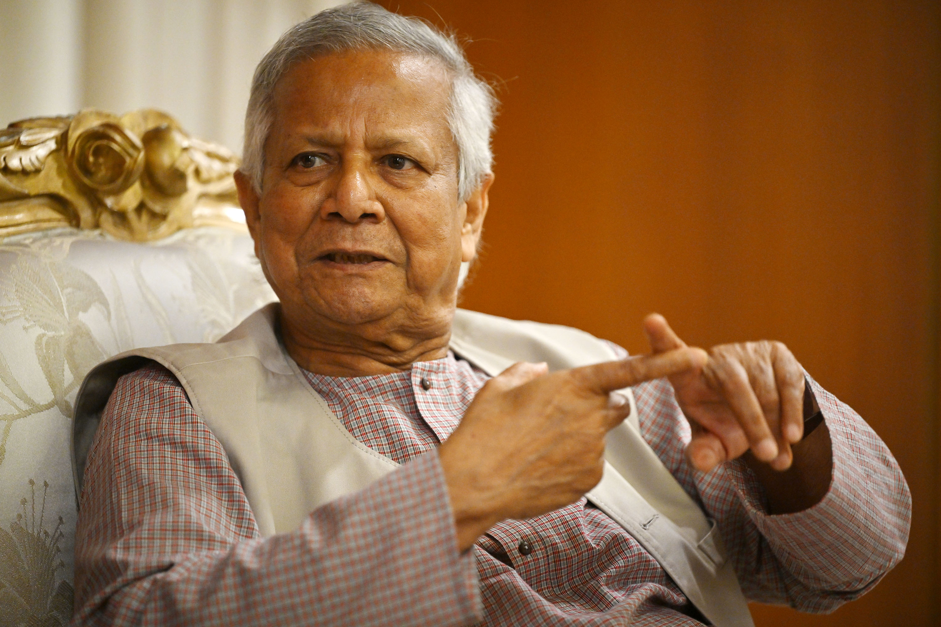 Muhammad Yunus, who is the chief adviser of the interim government of Bangladesh, talks during an interview with Deseret News’ Senior Editorial Columnist Jay Evensen, at the guest house in Dhaka on Feb. 26.