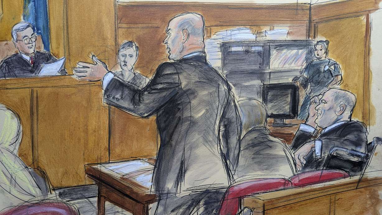 Defense attorney Arthur Aidala makes an argument to Judge Curtis Farber, Monday at Manhattan criminal court in New York. Former movie mogul Harvey Weinstein was convicted of a top charge in his sex crimes retrial in a split verdict Wednesday.