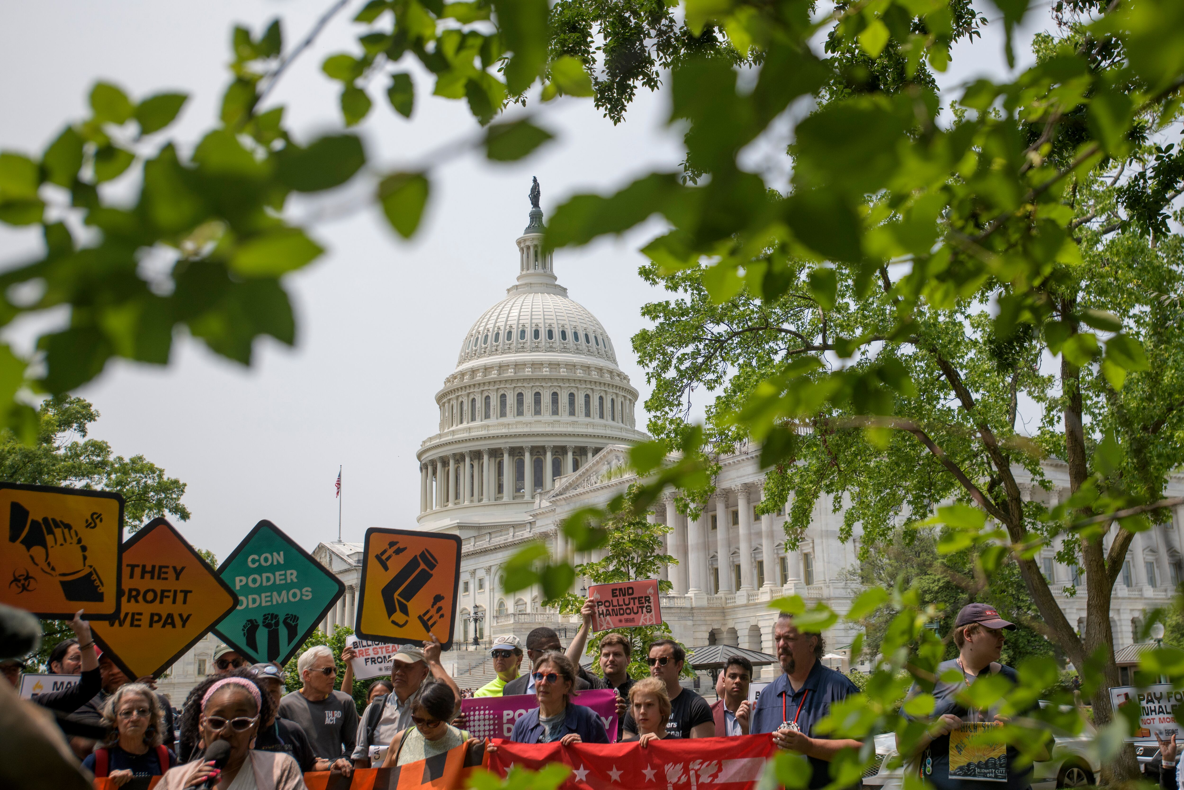 Demonstrators protest over the One Big Beautiful Bill Act at the Capitol, June 3, in Washington. Fiscal conservatives are demanding a number of changes to the Republican-led reconciliation package.