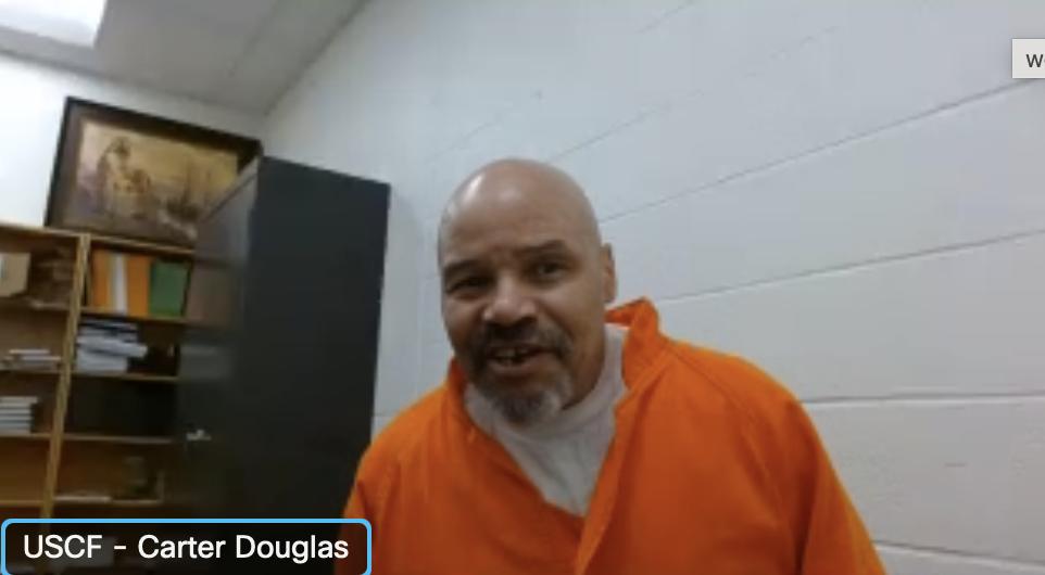 Douglas Carter speaks from the Utah State Prison during a virtual hearing on June 10. A judge ordered Tuesday that he should be moved to the Utah County Jail as attorneys disputed what will happen next in bringing his case to another jury trial.