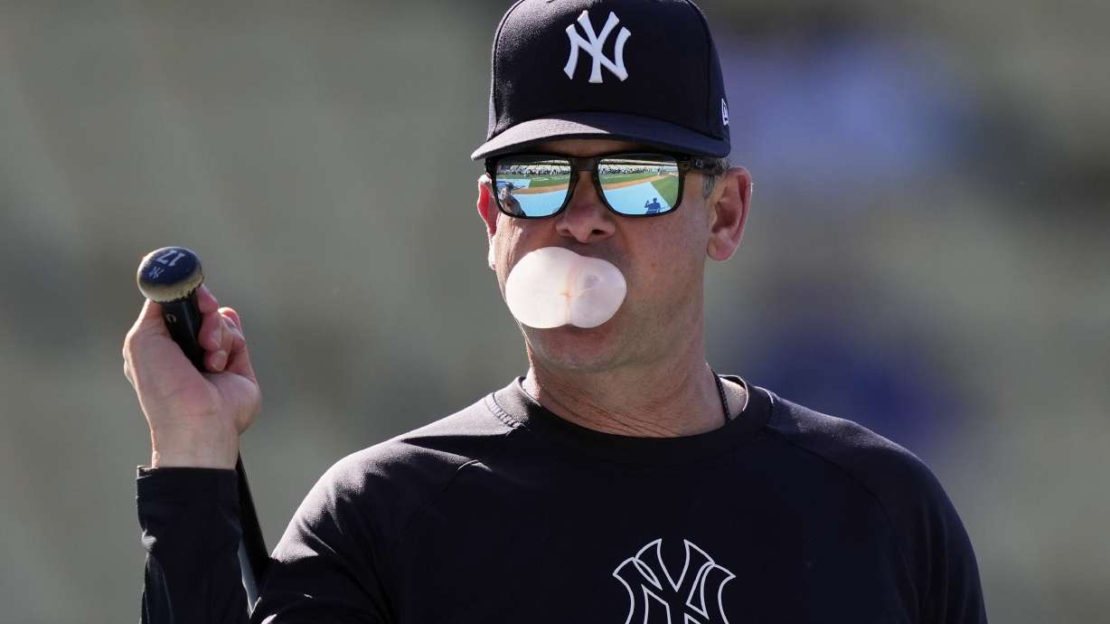 New York Yankees manager Aaron Boone is seen prior to a baseball game against the Los Angeles Dodgers, Friday, May 30, 2025, in Los Angeles.