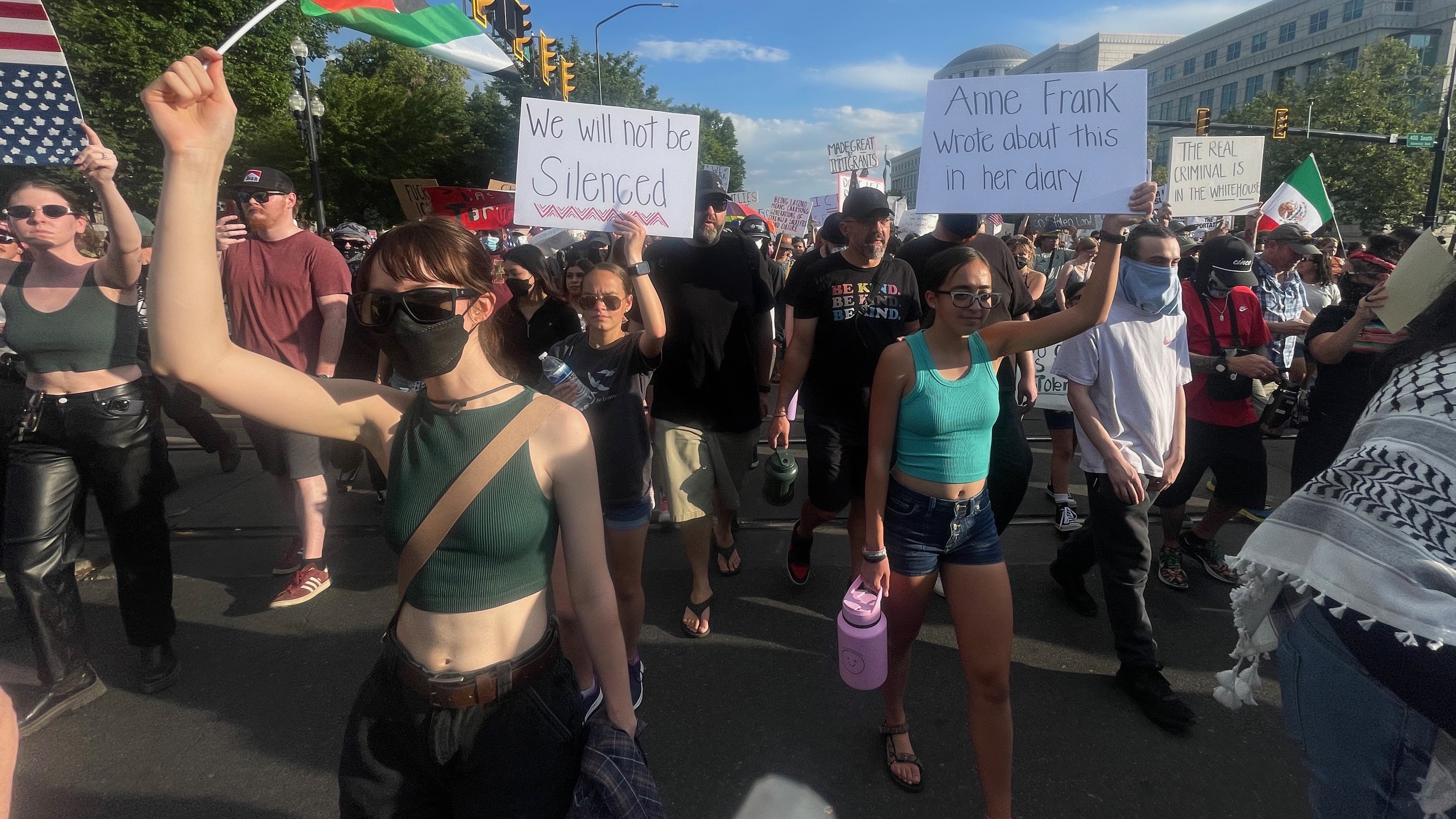 An estimated 600 demonstrators gathered Thursday, June 12, 2025, in Salt Lake City to advocate for immigrants and to protest Immigration and Customs Enforcement.