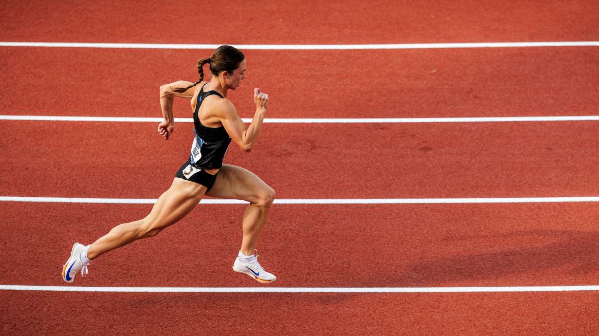 BYU's Sami Oblad qualified for the 400-meter finals, becoming the first flat sprinter (100, 200, or 400) to advance to a national final in BYU women's outdoor track and field history, Thursday, June 12, 2025 at Hayward Field in Eugene, Oregon.