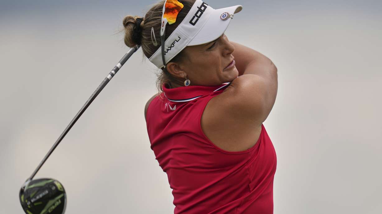 Lexi Thompson hits from the third tee during the first round of the U.S. Women's Open golf tournament at Erin Hills Thursday, May 29, 2025, in Erin, Wis.