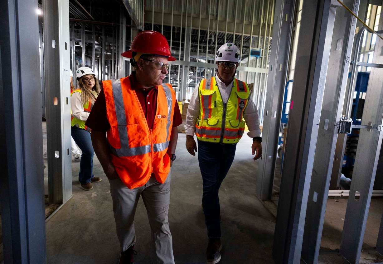 University of Utah President Taylor Randall tours the Camp Williams project site in Bluffdale on Friday.