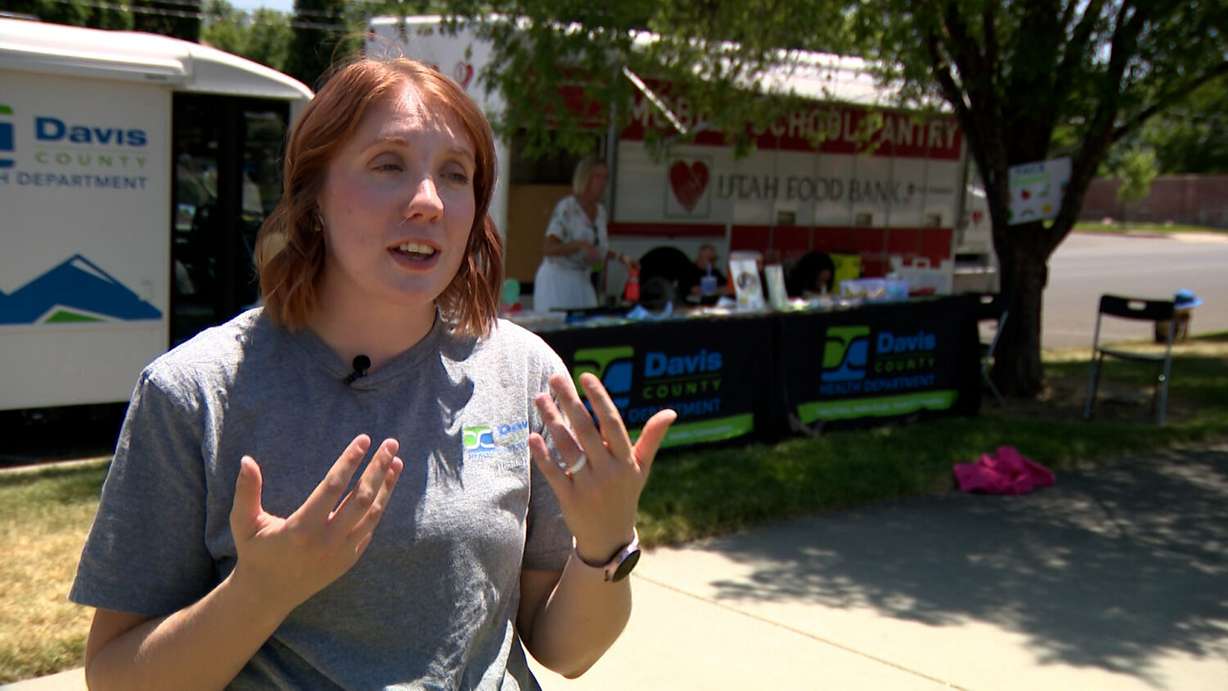 Haley Bemis, nursing manager with Davis County’s Connection Visit Program, speaks with KSL-TV Friday. The visit is part of a department initiative to make families in the county aware of services available to them.