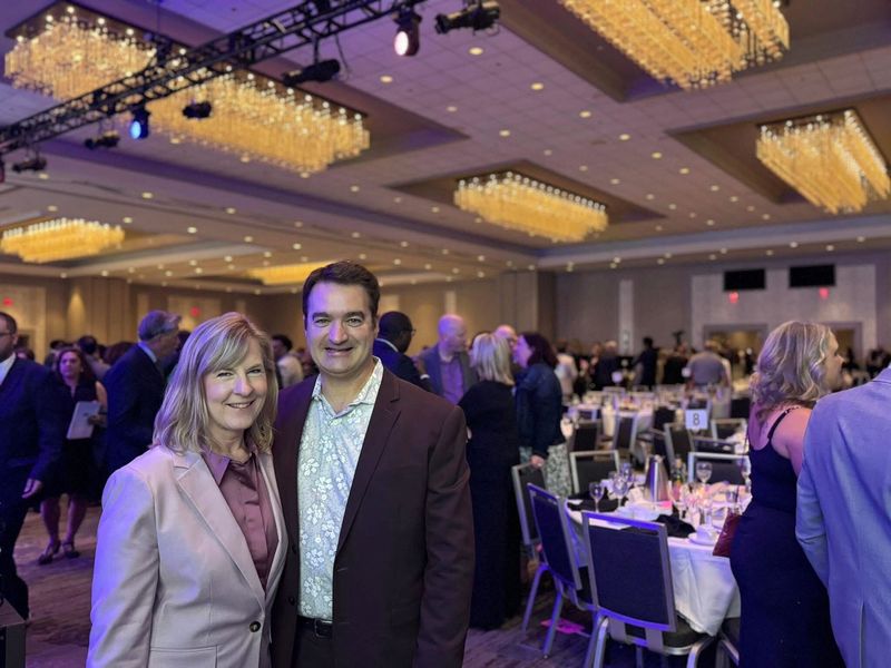Melissa Hortman, a former assembly speaker, and her husband, Mark, at the annual Humphrey-Mondale Dinner in Minneapolis, Minnesota, Friday. A gunman killed the Hortmans Saturday in an apparent "politically motivated assassination".