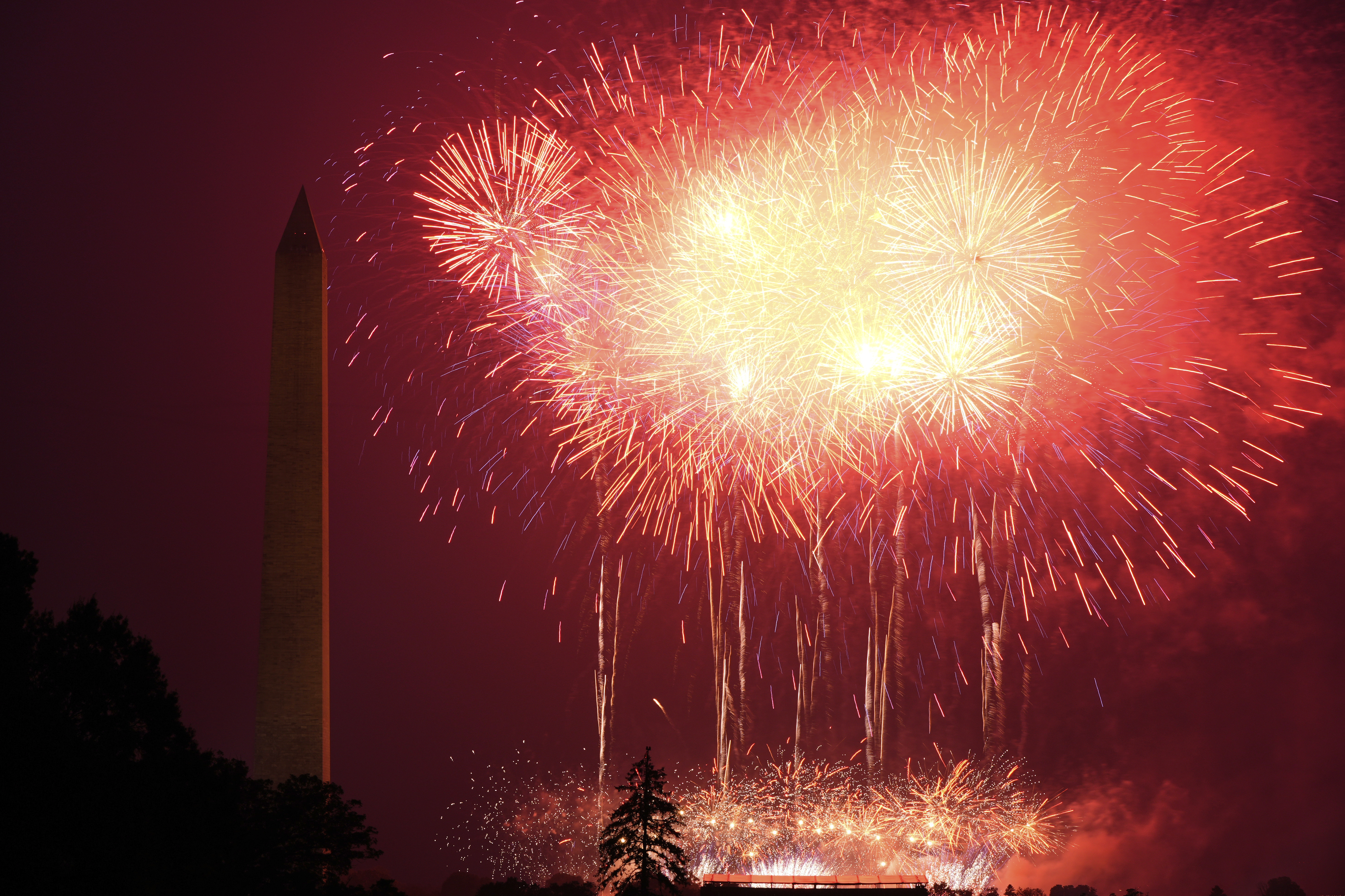 Fireworks burst over the Ellipse during an event to honor the Army's 250th anniversary, coinciding with President Donald Trump's 79th birthday, Saturday in Washington. The parade was marred by a day of discord and violence.