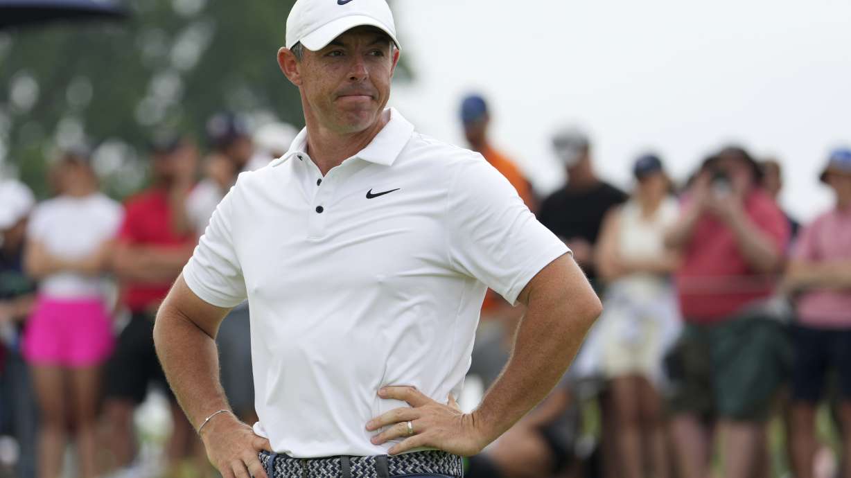Rory McIlroy, of Northern Ireland, stands on the 11th green after putting in during the final round of the U.S. Open golf tournament at Oakmont Country Club Sunday, June 15, 2025, in Oakmont, Pa.