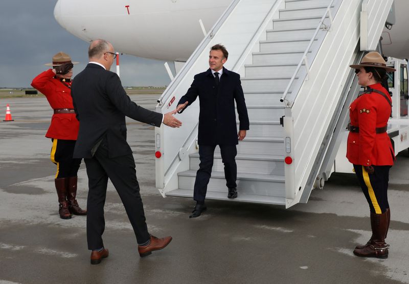 France's President Emmanuel Macron arrives before world leaders meet in Kananaskis for the G7 leaders' summit, at Calgary International Airport in Calgary, Alberta, Canada, Sunday.
