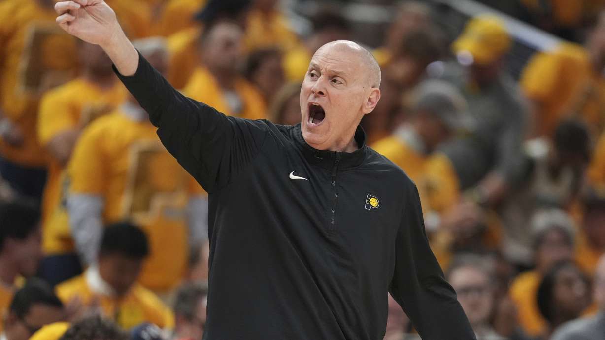 Indiana Pacers head coach Rick Carlisle yells during the first half of Game 4 of the NBA Finals basketball series against the Oklahoma City Thunder, Friday, June 13, 2025, in Indianapolis.
