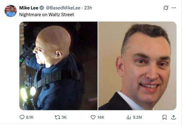 A post from Utah Sen. Mike Lee's personal X account from Sunday, June 15, 2025, in which Lee appears to joke about the suspect believed to have shot and killed a Democratic Minnesota lawmaker and her husband.