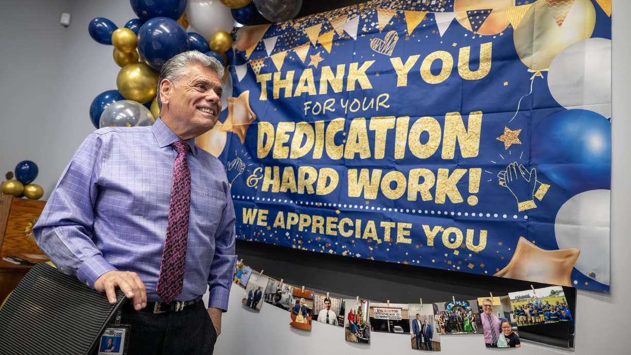 EyeCare4Kids outgoing president and CEO Joseph Carbone smiles during a celebration in Midvale on Monday of the 50 years of service, which has been helping children in Utah see better since 2001.