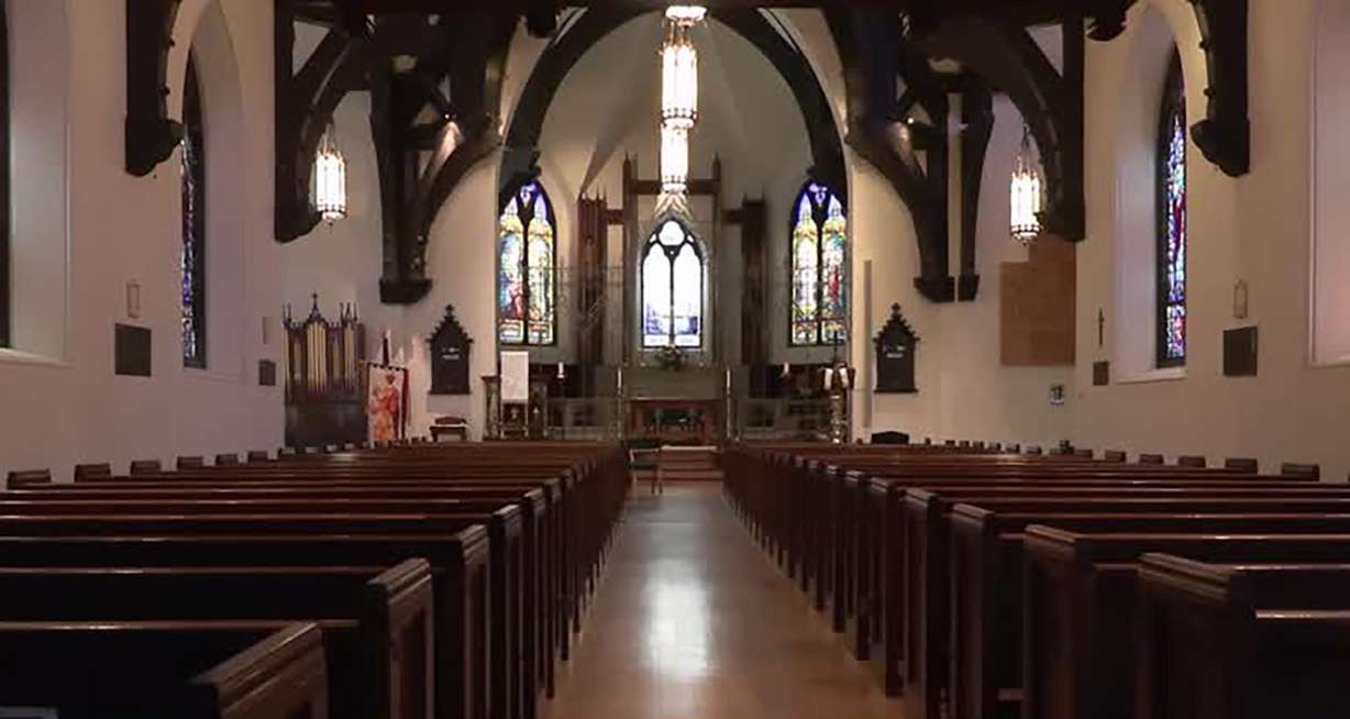 St. Mark's Cathedral is shown in Salt Lake City on Monday. Many people sheltered there after a shooting at the No Kings demonstration on Saturday.