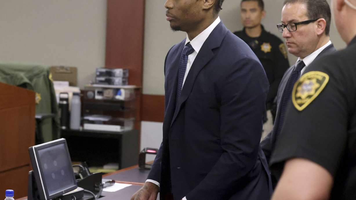 FILE - Former Raiders wide receiver Henry Ruggs prepares to read a statement in court during sentencing at the Regional Justice Center in Las Vegas, Wednesday, Aug. 9, 2023.