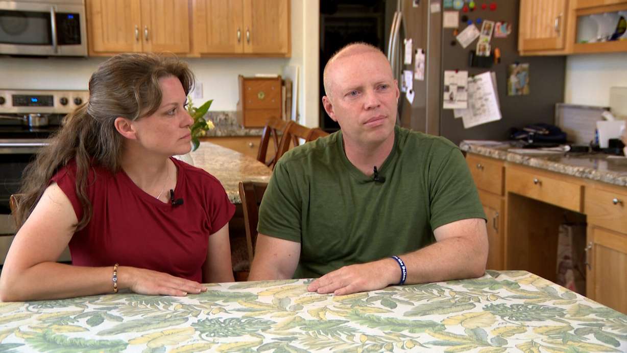 Tyler and Kim Gibbs speak with KSL-TV at their home in Pleasant Grove on Tuesday. They say they forgive the driver who fatally hit their 9-year-old son.