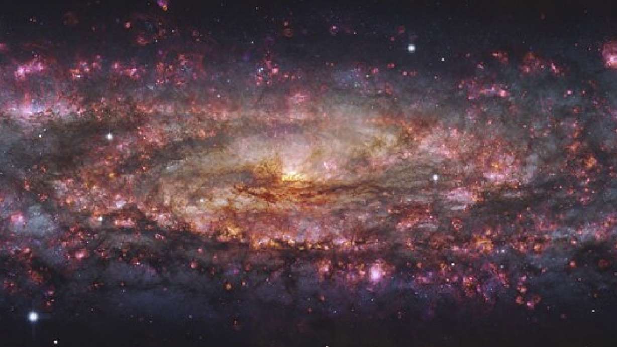 This handout provided by the European Southern Observatory shows a detailed, thousand-colour image of the Sculptor Galaxy captured with the MUSE instrument at ESO's Very Large Telescope.